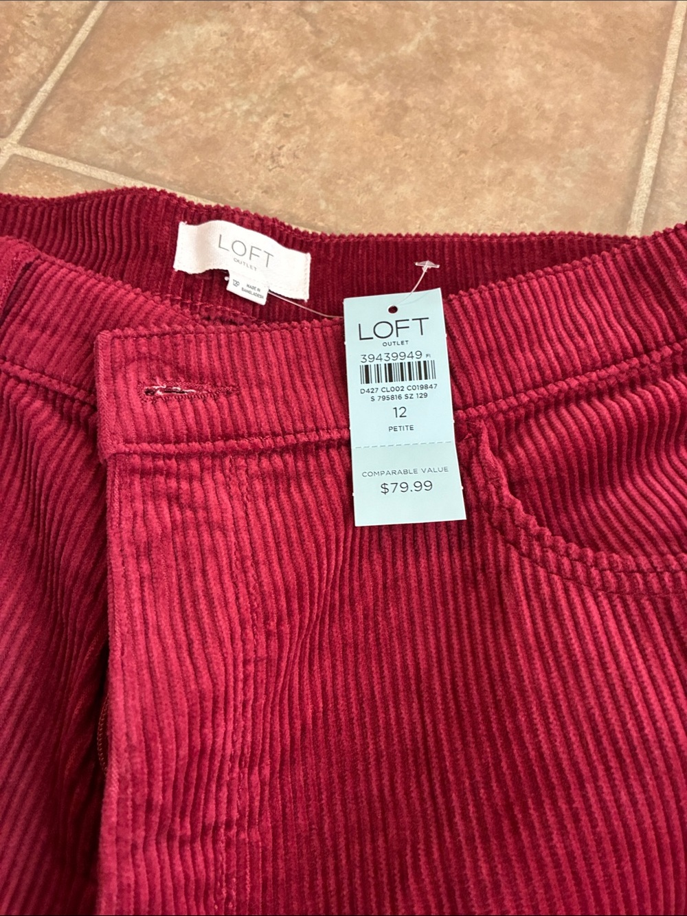LOFT Women's Deep Red Corduroy Straight-Leg Pants - Picture 2 of 2